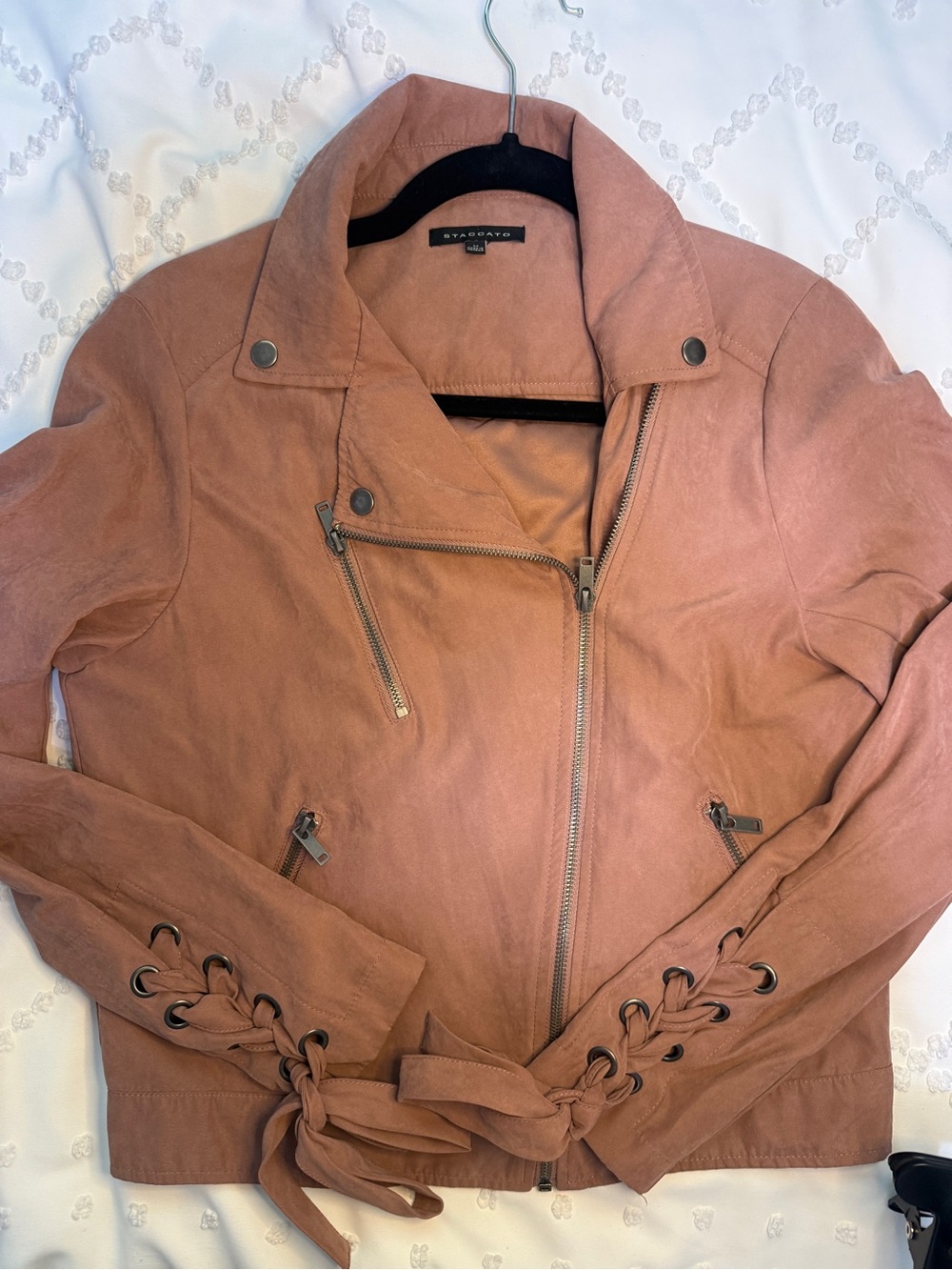 Staccato Mauve Pink Suede Lace-Up Moto Jacket